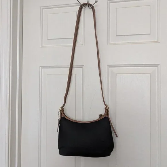Coach vintage Cavas Leather  Shoulder Bag Crossbody Black Brown - Picture 3 of 16